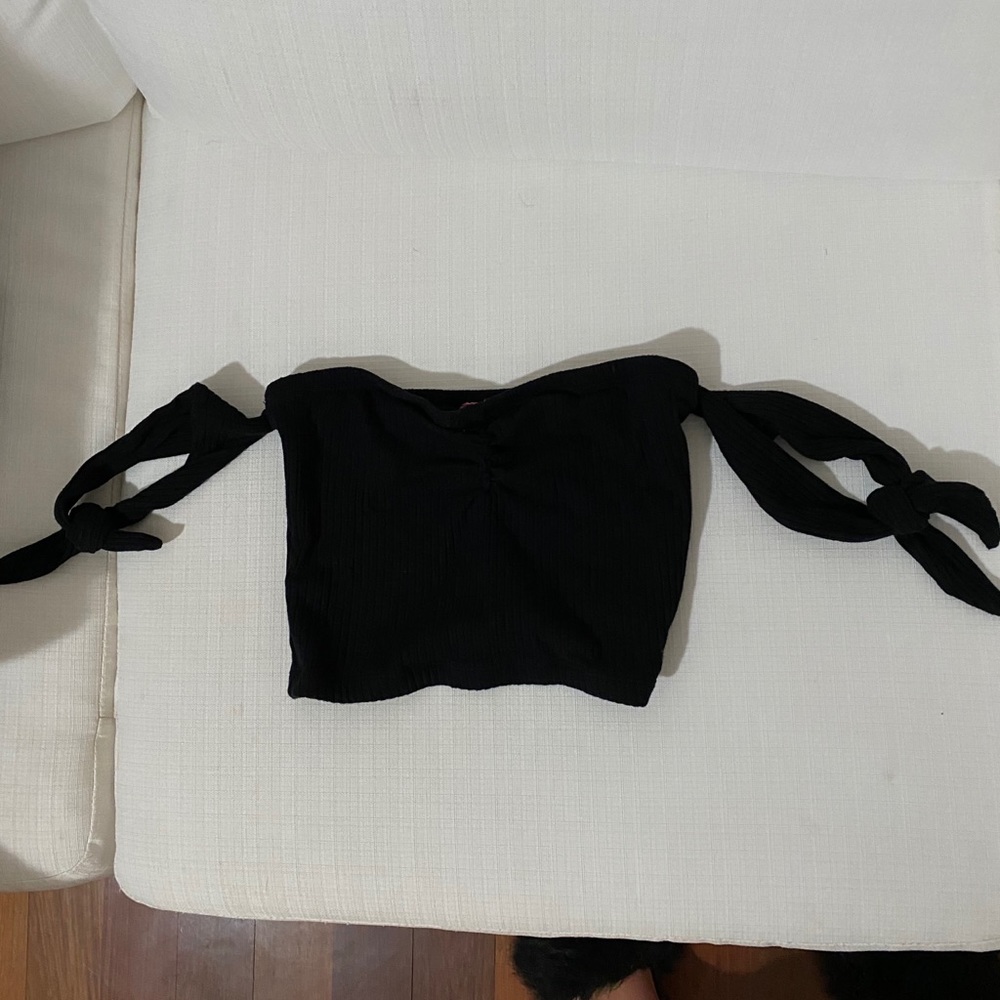Black off the shoulder tie top